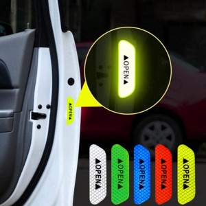 4-Pieces OPEN Car Door Sticker Reflective Tape Warning Mark Reflective Strips Night Driving Safety Lighting Luminous Tapes