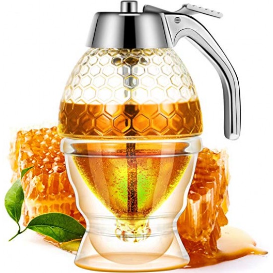 200ML Transparent Glass Honey Juice Syrup Dispenser Pot Jar 