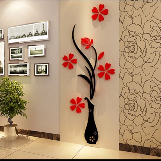 ( Acrylic ) Flowers Vase Mirror Wall Stickers
