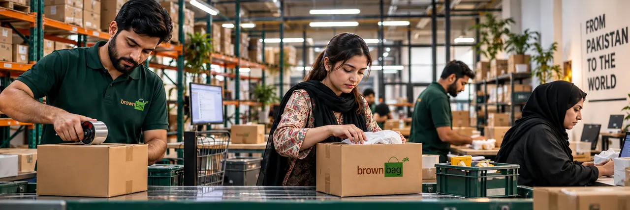 A team preparing and packing ecommerce orders