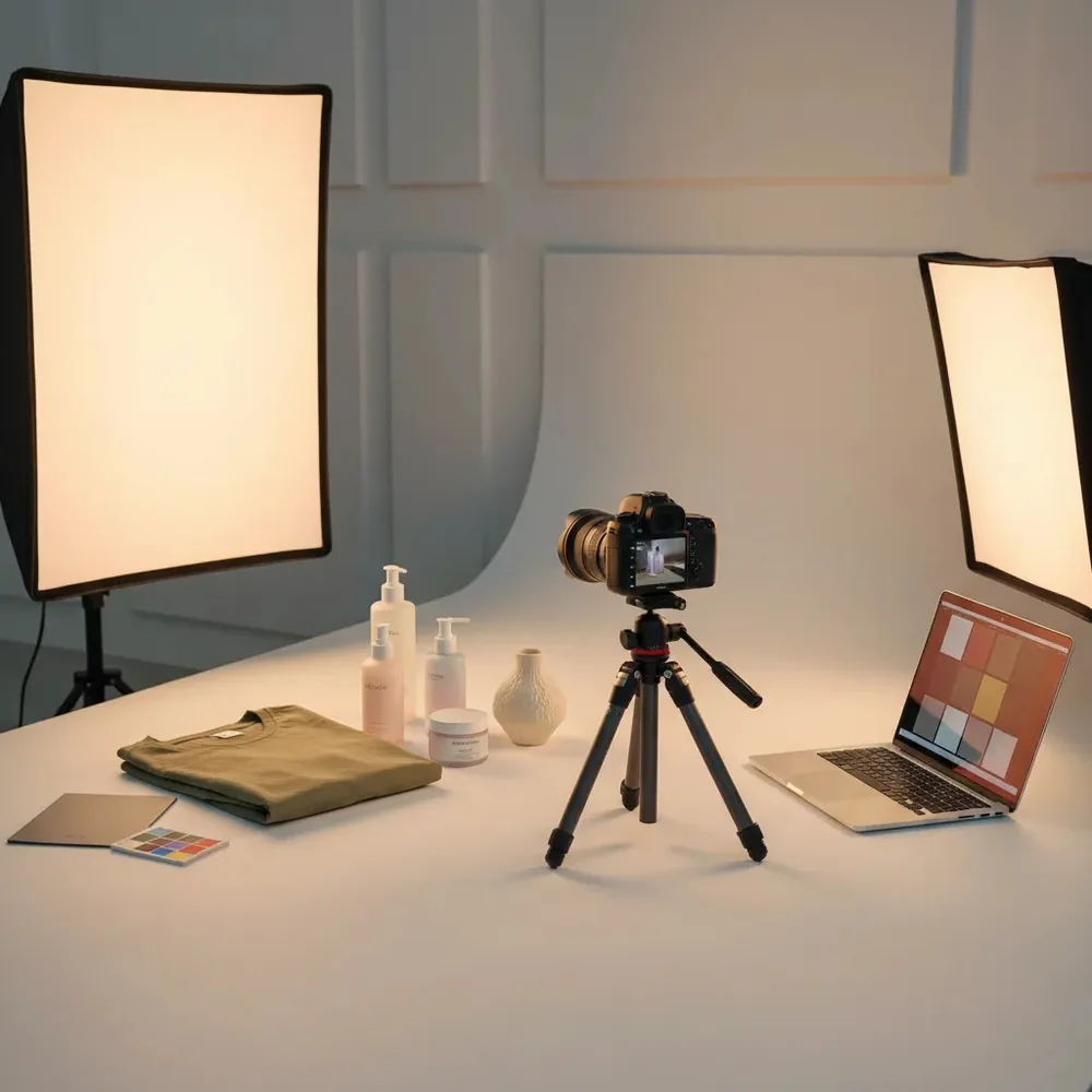 Product photography lighting and camera setup