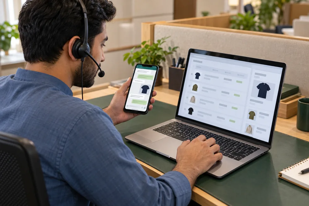 Matching a phone product conversation to an order queue on a laptop
