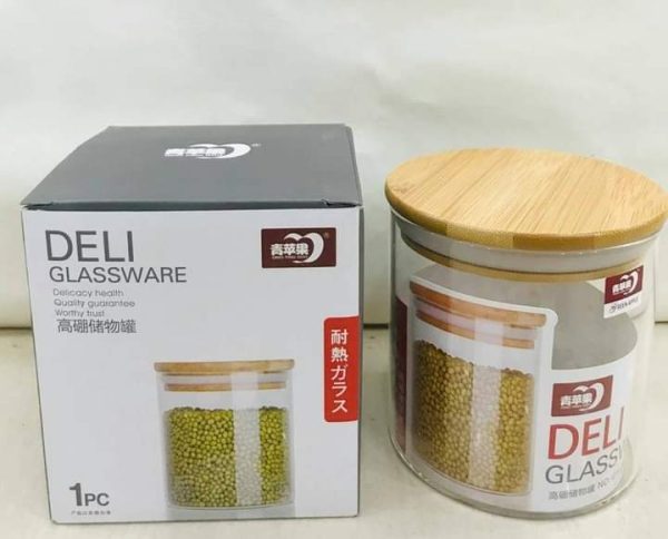 Glassware jars set of 3 sizes with wooden lid